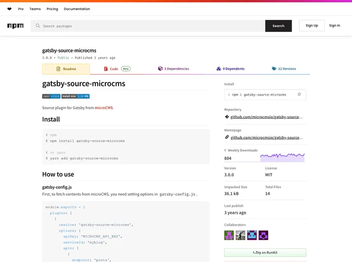screenshot of Gatsby Source Microcms