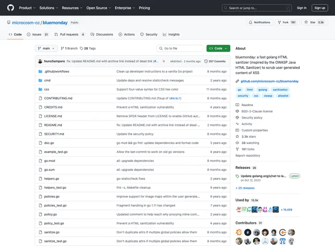 screenshot of Bluemonday