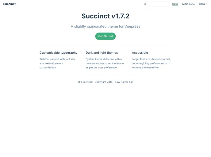 screenshot of Vuepress Theme Succinct