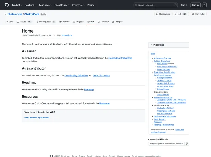 screenshot of ChakraCore Wiki