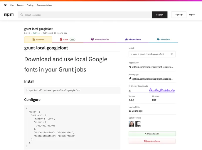 screenshot of Grunt Local Googlefont