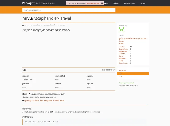 screenshot of Rsc Api Handler Laravel