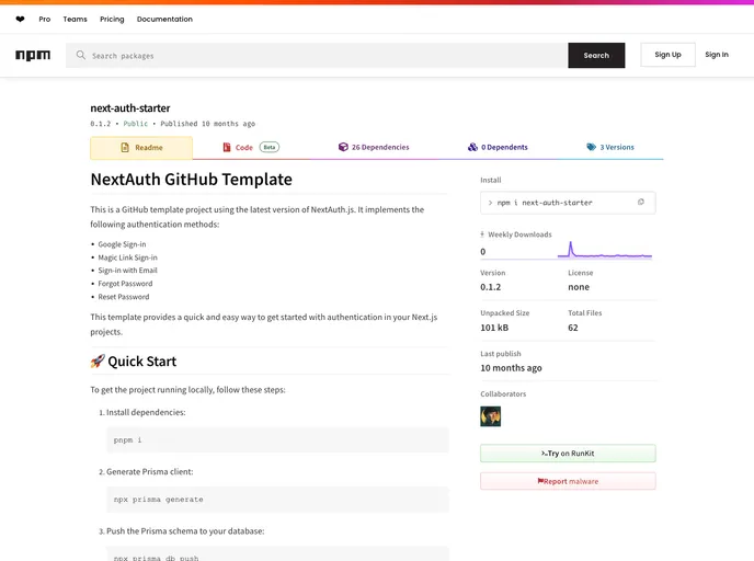 screenshot of Next Js Auth Starter
