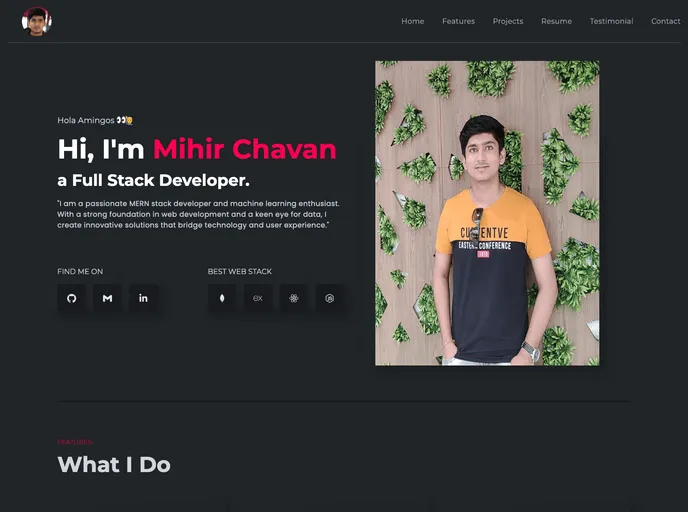 screenshot of Portfolio Mihir React Tailwind