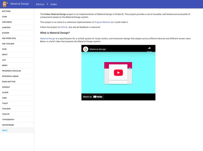 screenshot of Ember Material Design