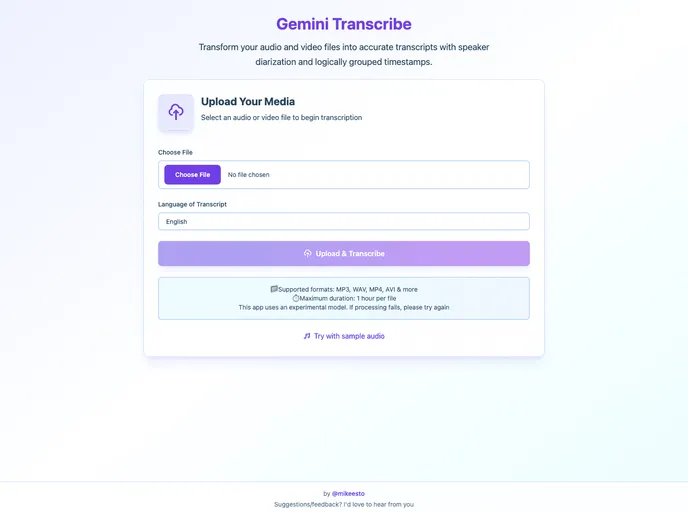 screenshot of Gemini Transcribe