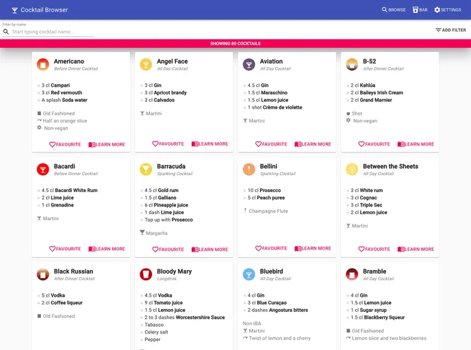 screenshot of Cocktails