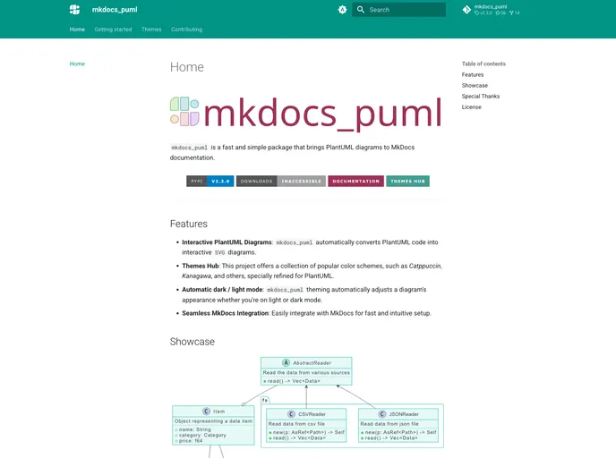 screenshot of Mkdocs_puml