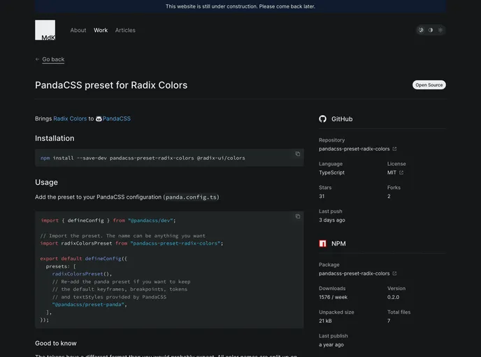 screenshot of Pandacss Preset Radix Colors