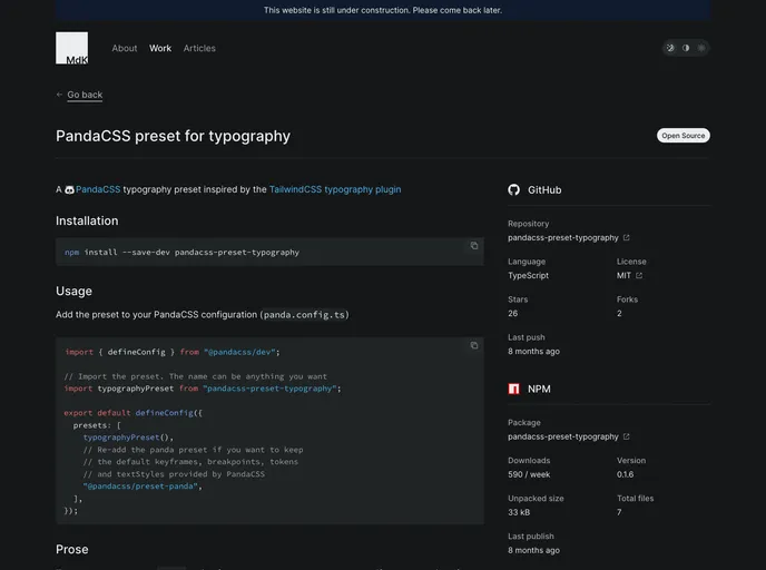 screenshot of Pandacss Preset Typography