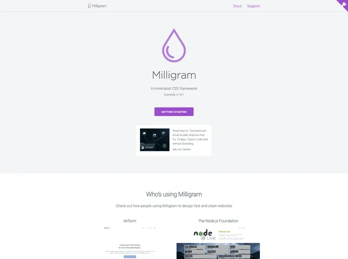 screenshot of Milligram Cli