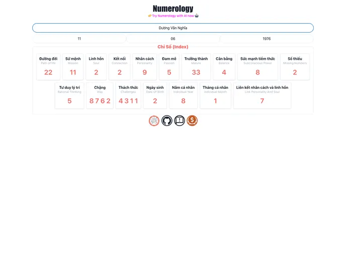 screenshot of NumerologyWebApp