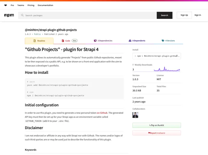 screenshot of Strapi Plugin Github Projects
