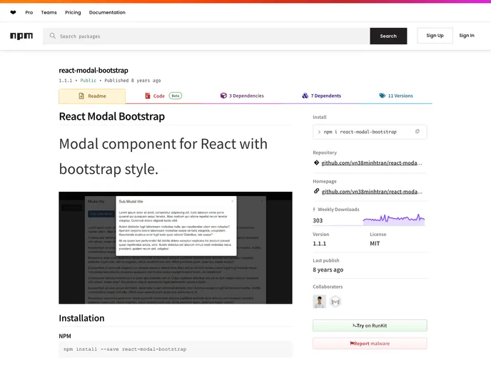 screenshot of React Modal Bootstrap