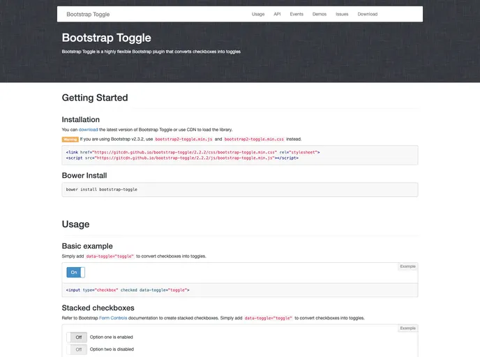screenshot of Bootstrap Toggle