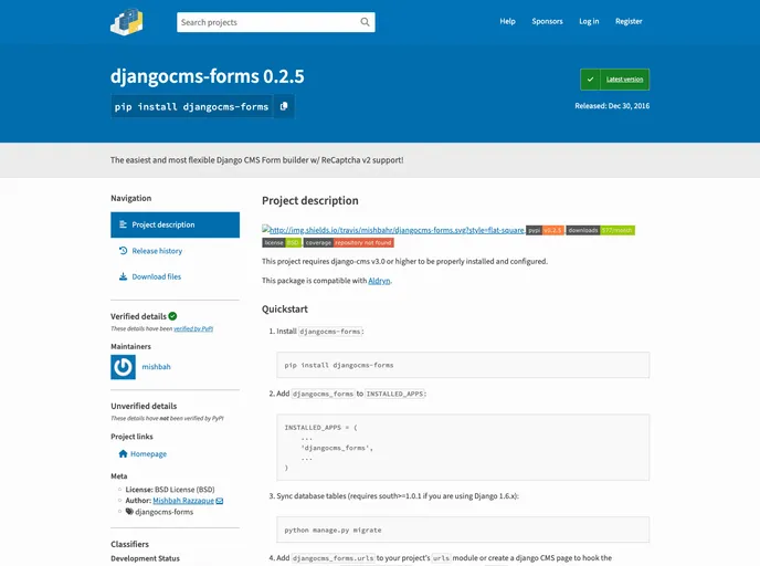 screenshot of Djangocms Forms