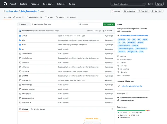 screenshot of Dialogflow Web