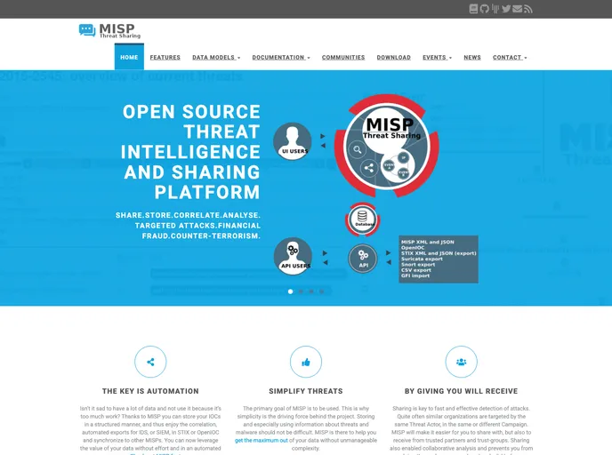 screenshot of Misp Website