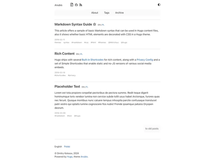 screenshot of Hugo Theme Anubis