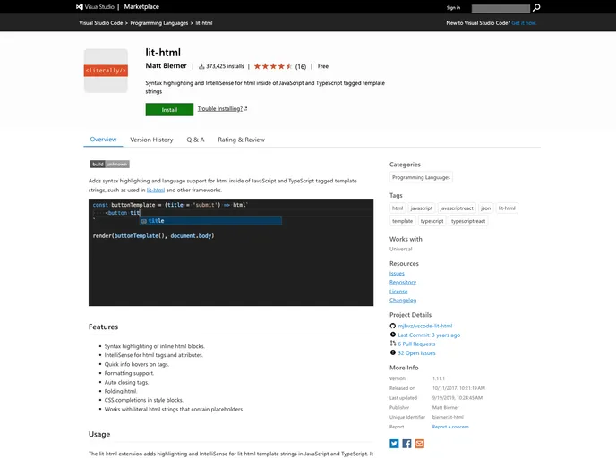screenshot of Vscode Lit Html