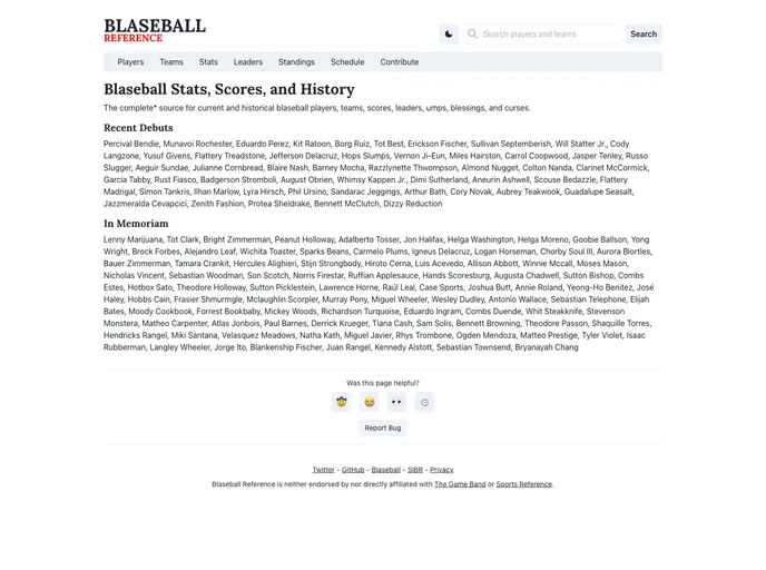 screenshot of Blaseball Reference.com