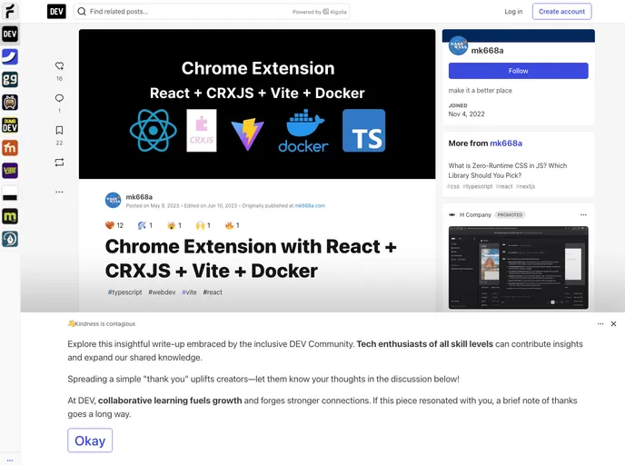 screenshot of React Vite Crxjs Chrome Boilerplate