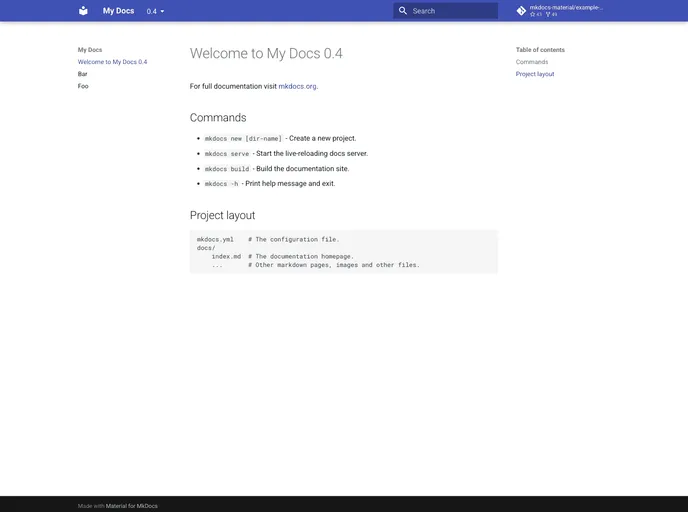screenshot of Example Versioning