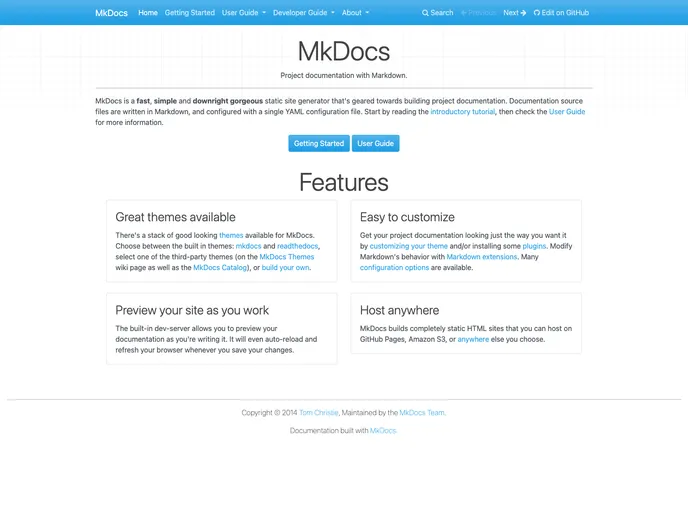 screenshot of Mkdocs