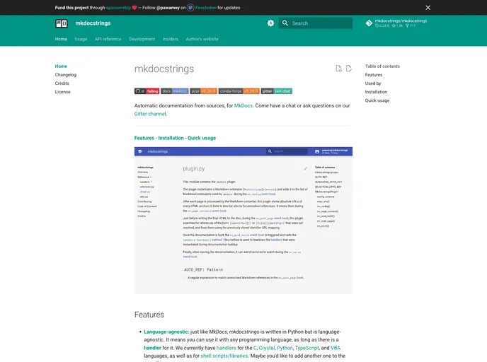 screenshot of Mkdocstrings