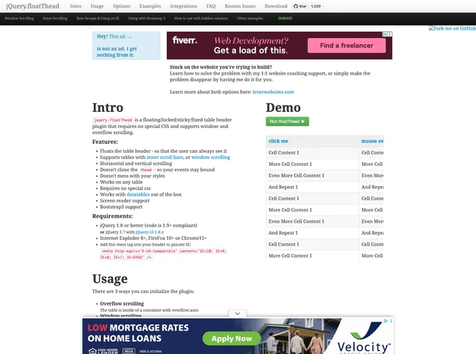 screenshot of FloatThead