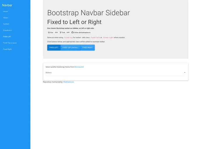 screenshot of Bootstrap Navbar Sidebar