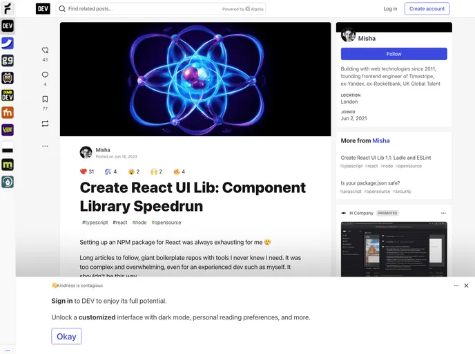 screenshot of Create React UI Lib
