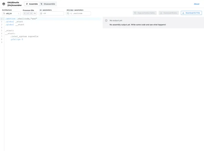 screenshot of Binutils Wasm