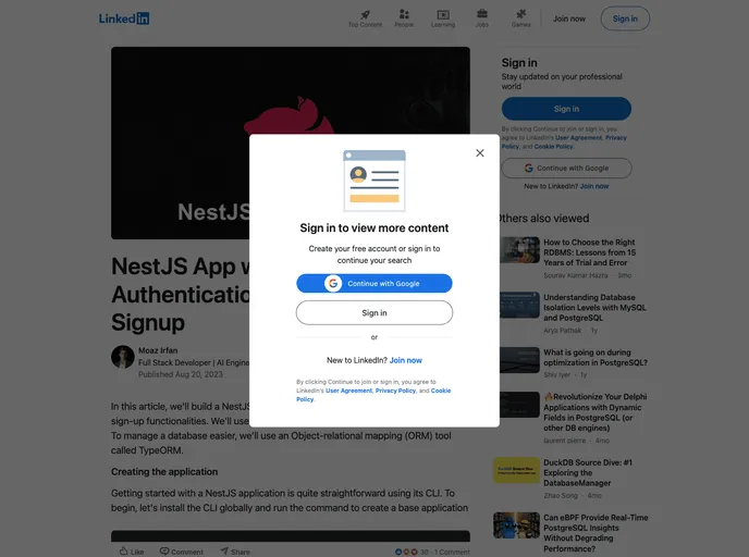 screenshot of NestJS Authentication Login Signup