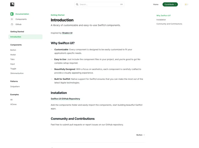 screenshot of Swiftcn UI
