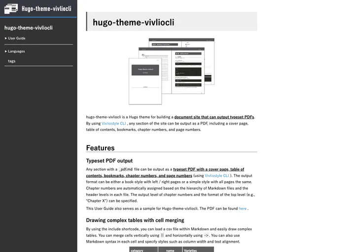 screenshot of Hugo Theme Vivliocli