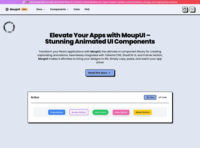 screenshot of Moup UI Projects