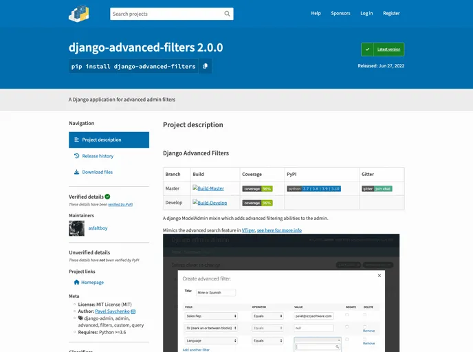 screenshot of Django Advanced Filters