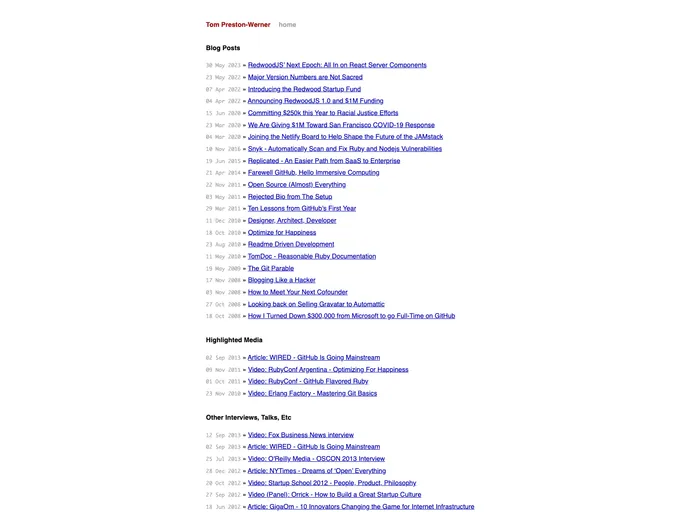 screenshot of Mojombo.github.io