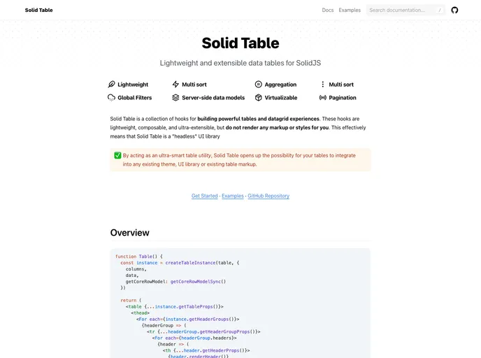screenshot of Solid Table