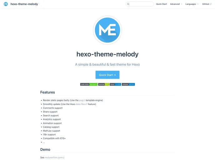 Hexo Theme Melody Doc screenshot