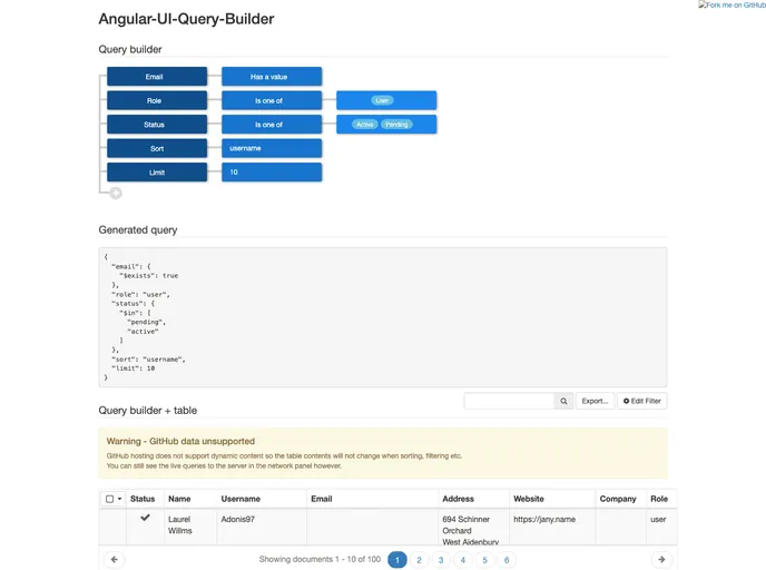 screenshot of Angular UI Query Builder