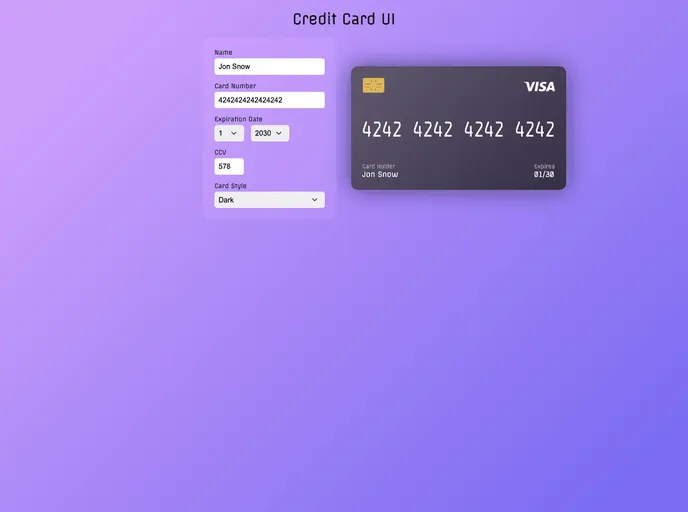 screenshot of Ng Credit Card UI
