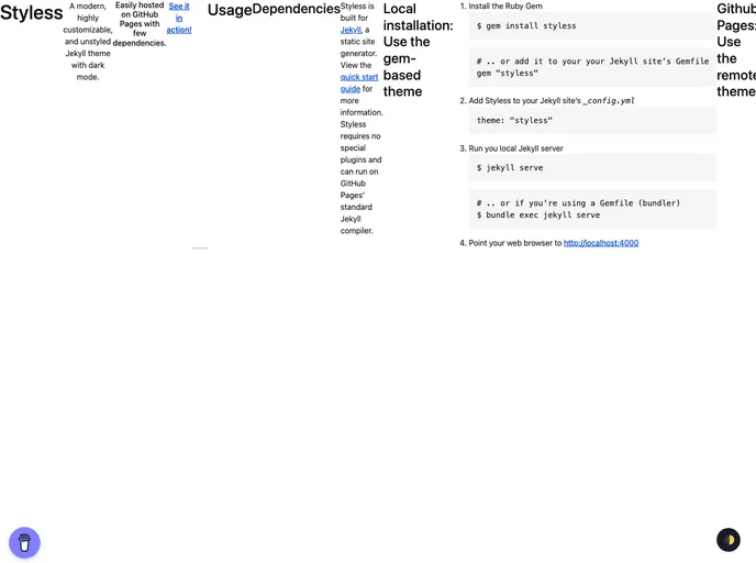 screenshot of Styless