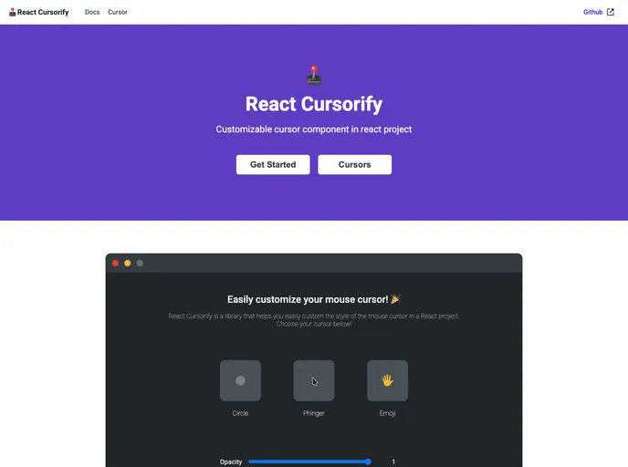 screenshot of React Cursorify