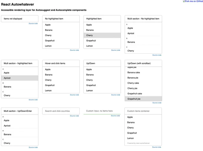 screenshot of React Autowhatever