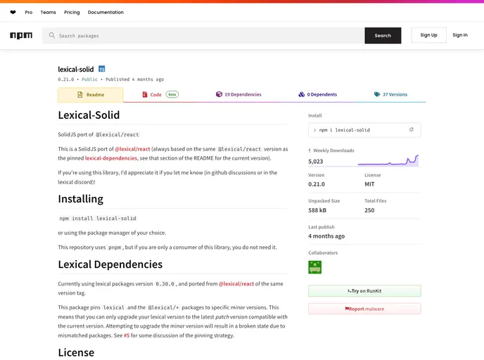 screenshot of Lexical Solid