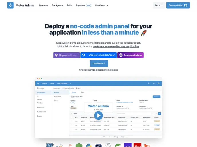 screenshot of Motor Admin