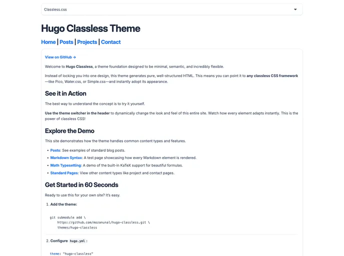 screenshot of Hugo Classless