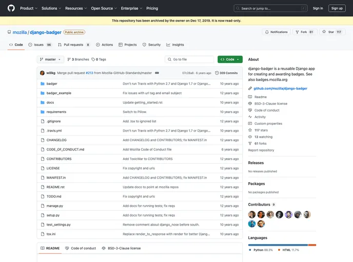 screenshot of Django Badger